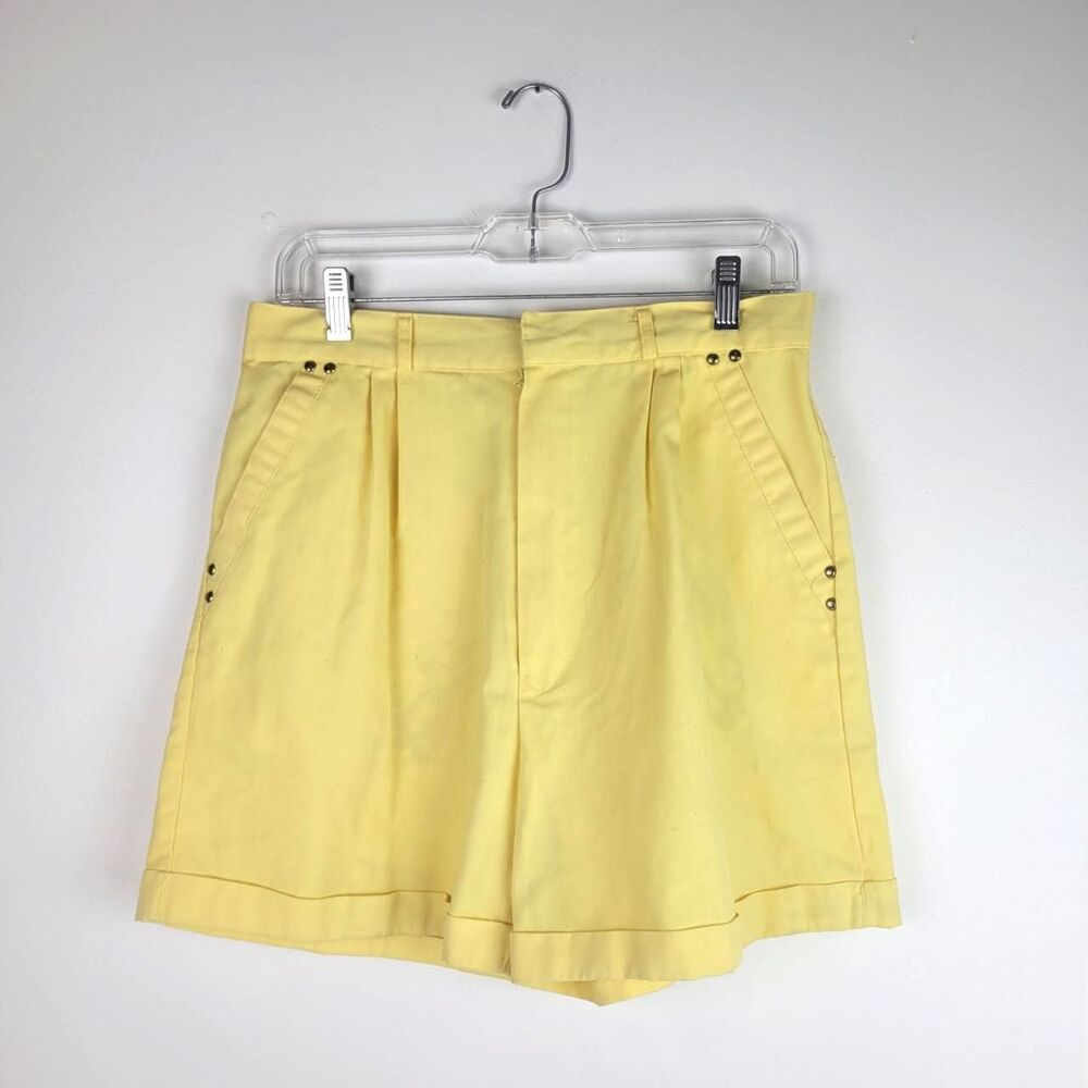 Alexida vintage yellow pleated cargo high waist cuffed shorts with pockets 6/8 - Picture 1 of 8